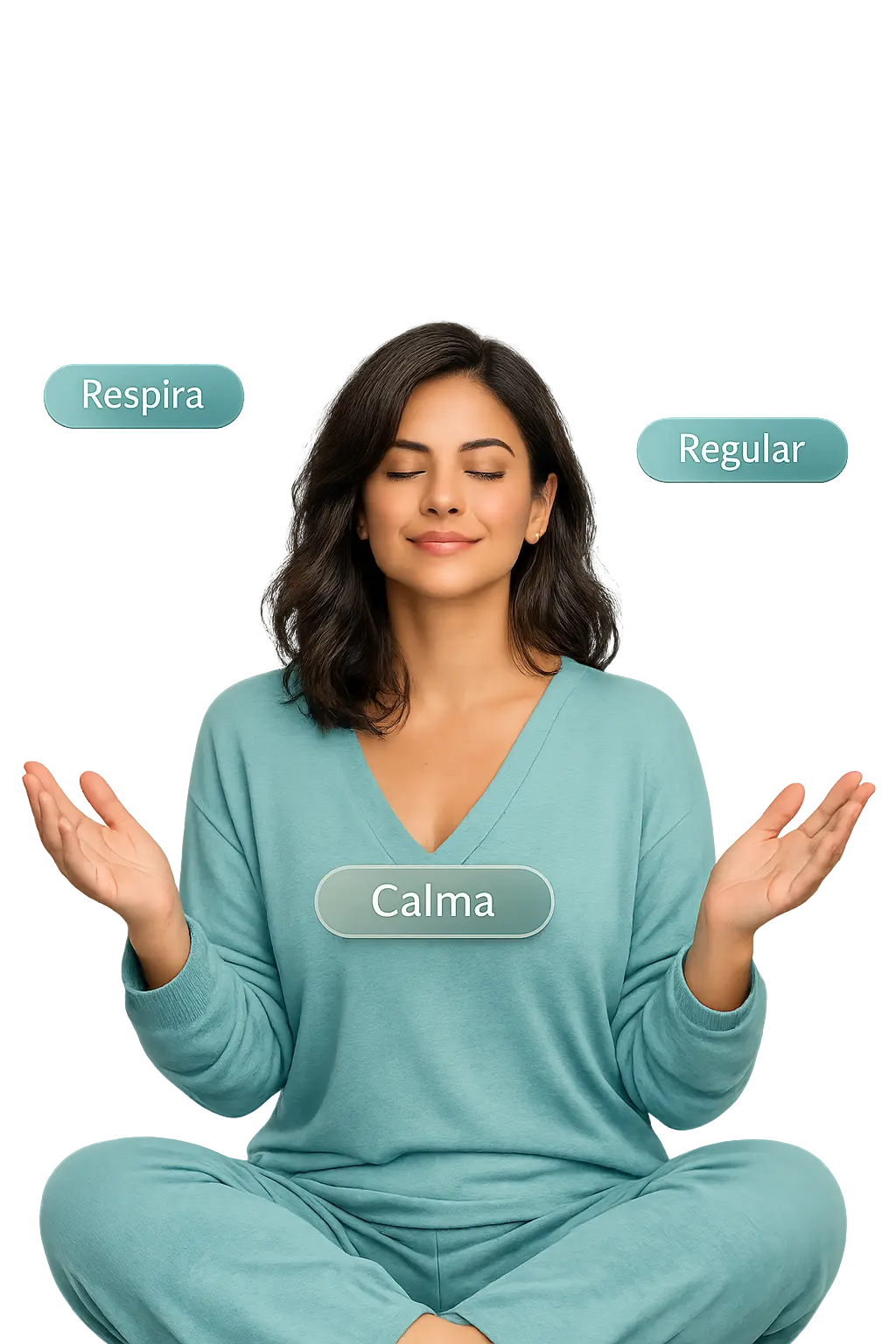 Ilustración de regulación con mensajes: Respira, Calma, Regular