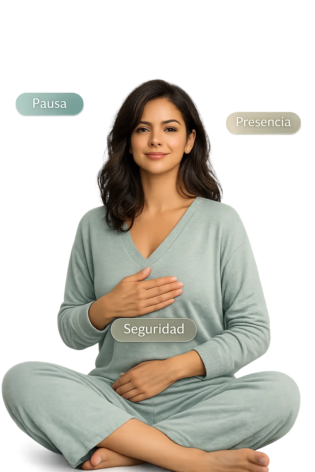 Ilustración de regulación con mensajes: Pausa, Seguridad, Presencia